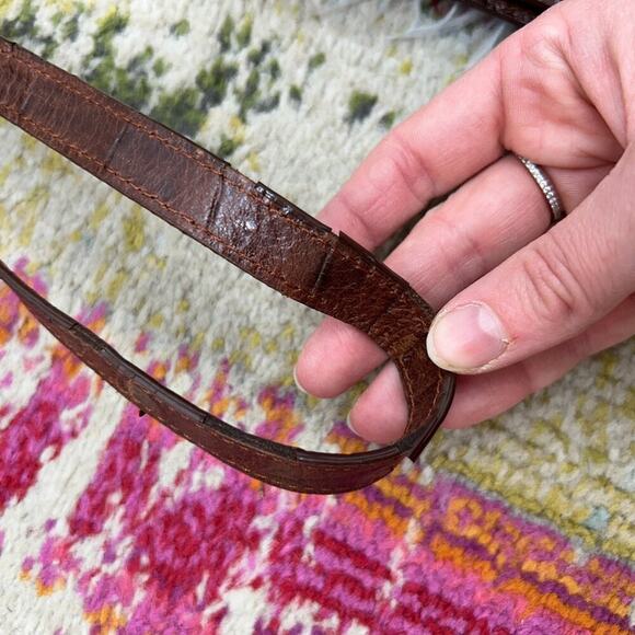 Vintage Nine West Neutral Brown Faux Leather Croc Fold Over Mini Bag Purse - Picture 9 of 9